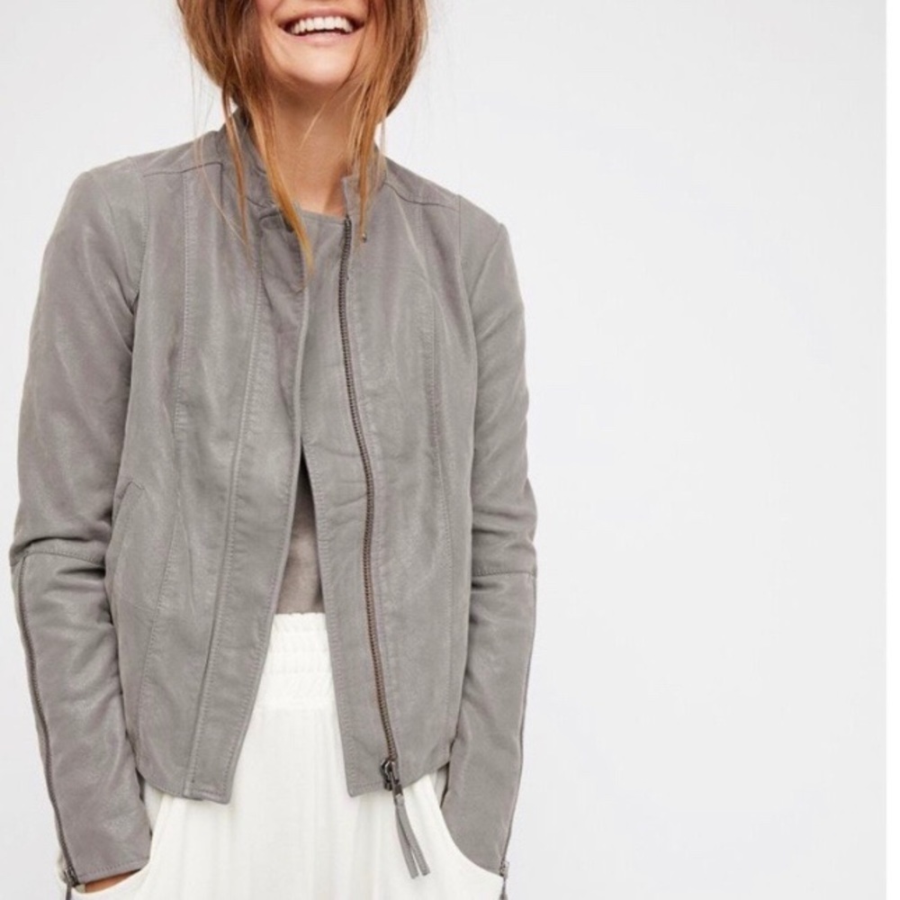Free People gray faux leather jacket size 4 small